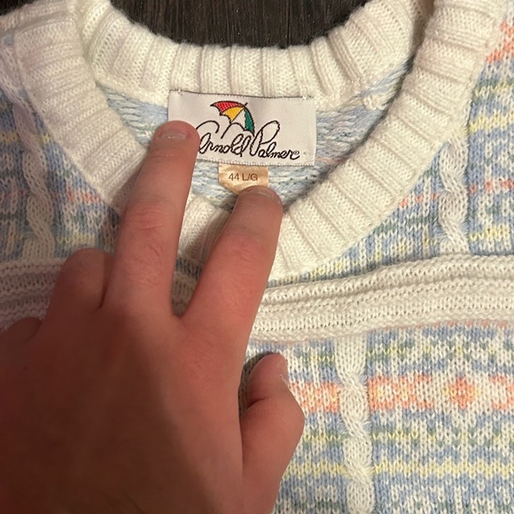 Arnold Palmer Men's Patterned Sweater - Cream, Blue, Pink, Green, Yellow - Picture 3 of 3